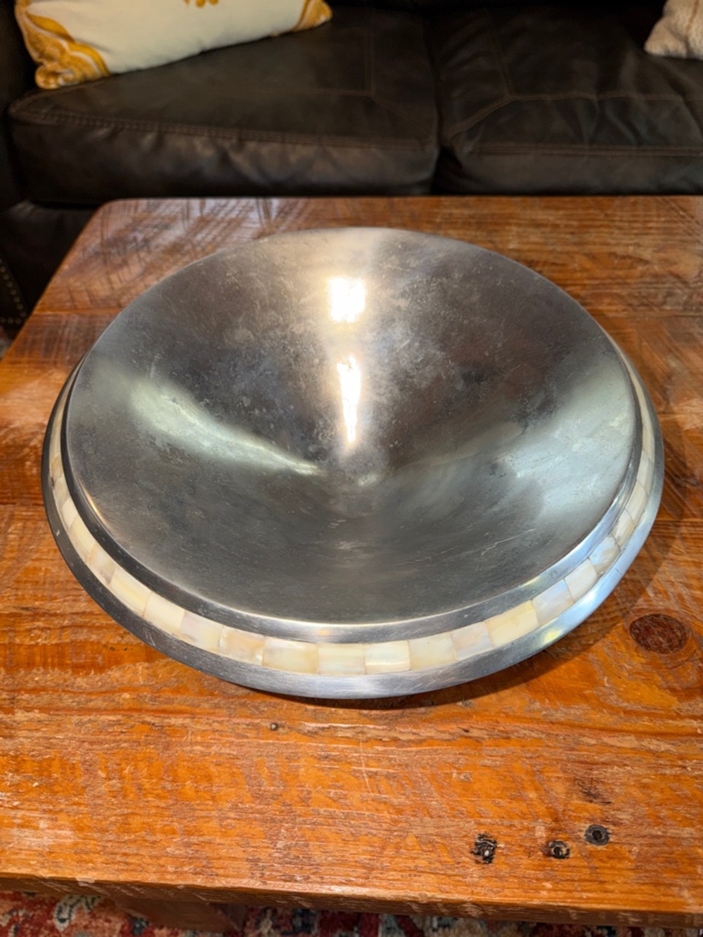 Modern Silver Decorative Bowl with Mother-of-Pearl Inlay